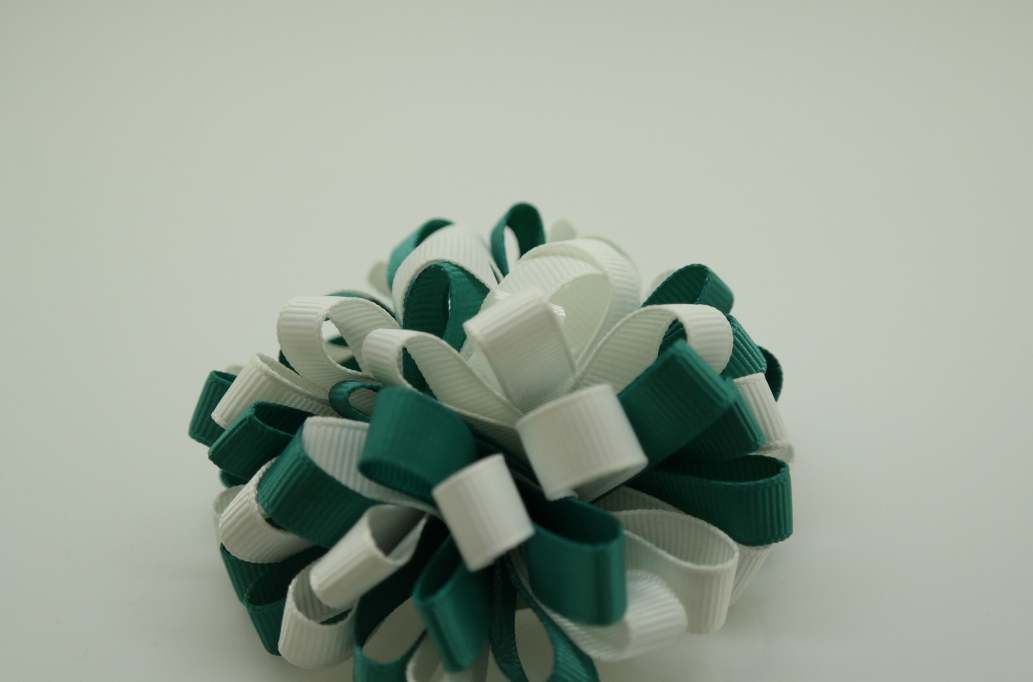 Loopy loopy puff hair Bow with colors  Jade, White